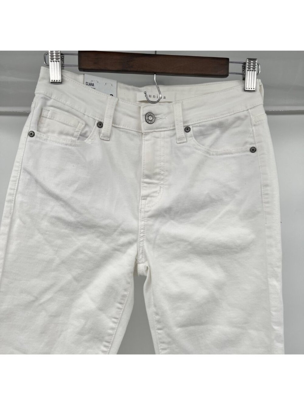 Eunina Womens Clara Skinny Crop Jeans White Frayed Cuff Size 3 New - Picture 3 of 9